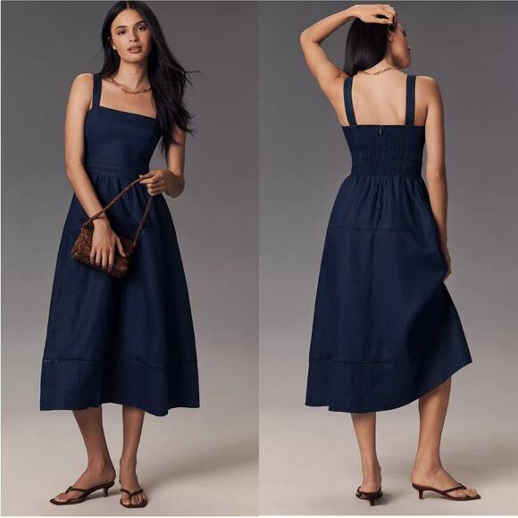 Reformation Dresses & Skirts - NWT Reformation Everett Linen Midi Dress in Danube (Navy Blue) Size 10